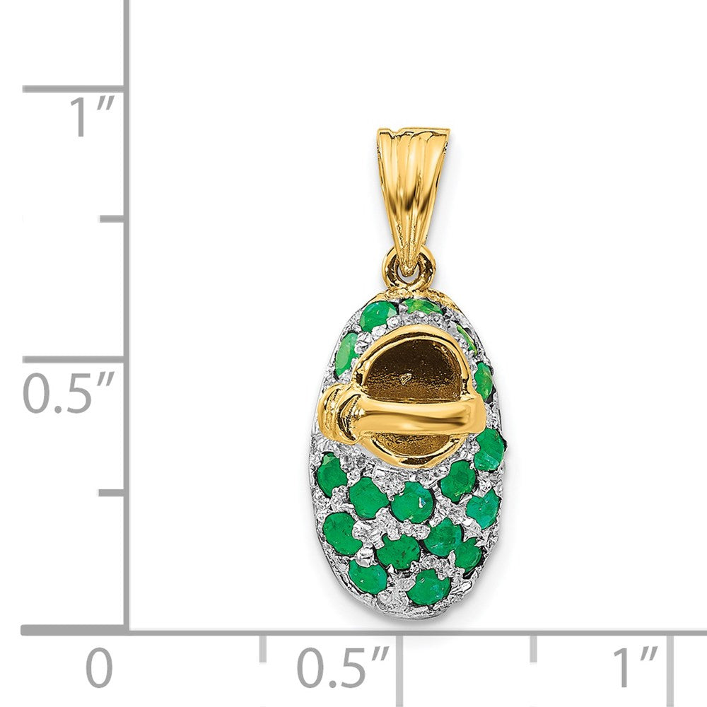 14K Gelb- und Rhodiumgold & Rhodium Baby-Schuh-Charm mit Krappenfassung, Mai/Smaragd
