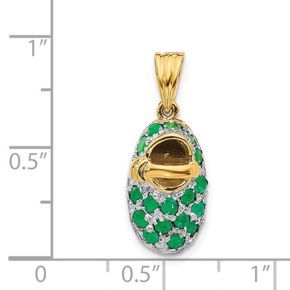 14K Gelb- und Rhodiumgold & Rhodium Baby-Schuh-Charm mit Krappenfassung, Mai/Smaragd