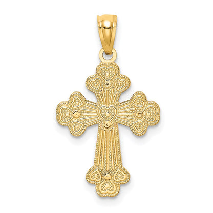 14K Bicolor-Gold Polierter Filigraner Zweistufiger Herz-Kreuz-Anhänger