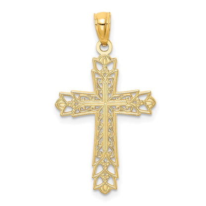 14K Gelbgold Poliert Filigran Kreuz Anhänger