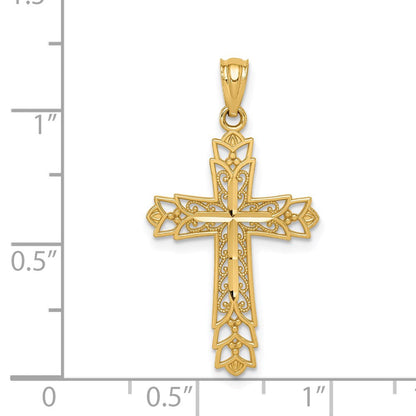 14K Gelbgold Poliert Filigran Kreuz Anhänger