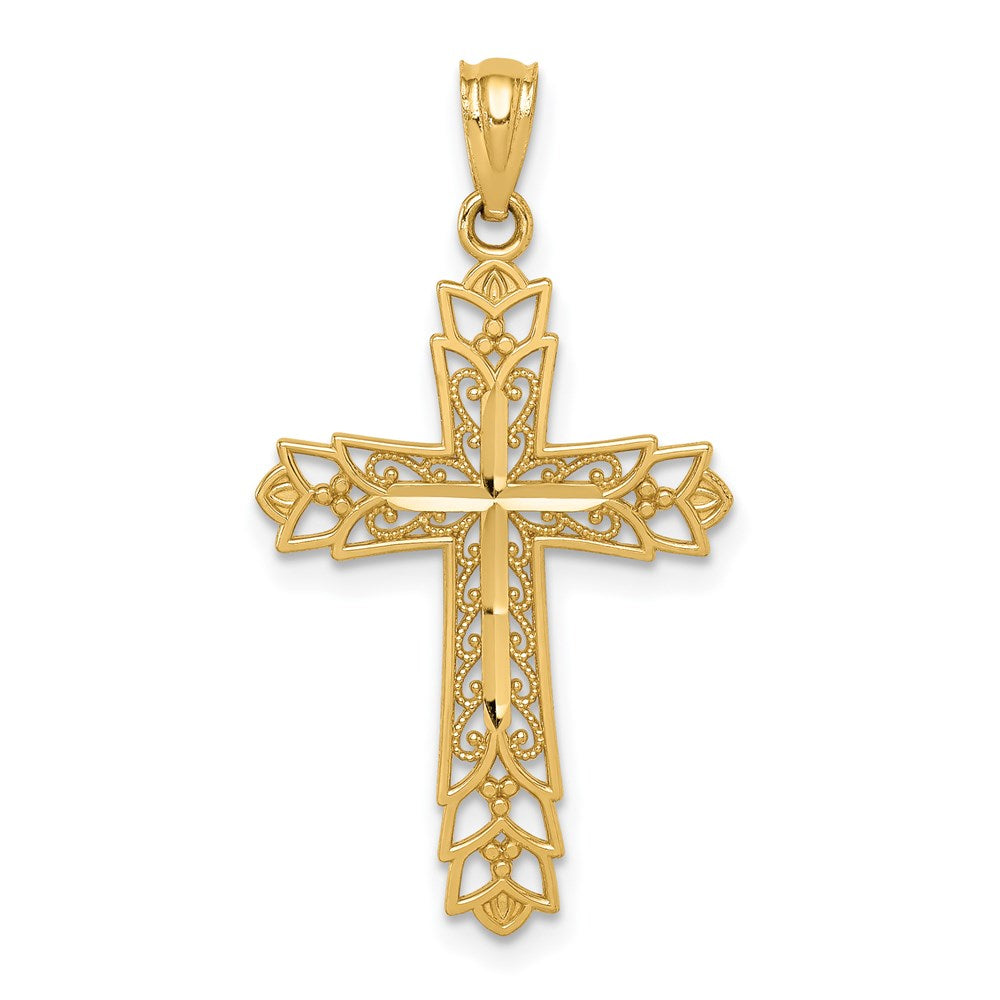 14K Gelbgold Poliert Filigran Kreuz Anhänger