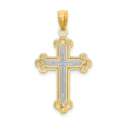 14K Bicolor Poliert Knospend Kreuz