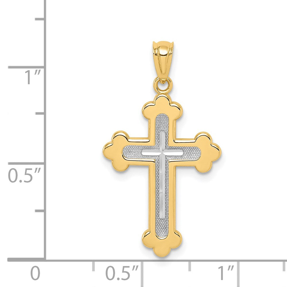 14K Bicolor Poliert Knospend Kreuz