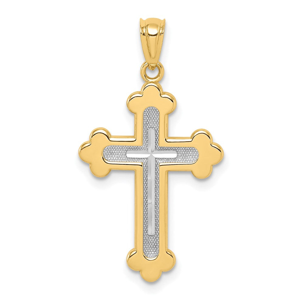 14K Bicolor Poliert Knospend Kreuz