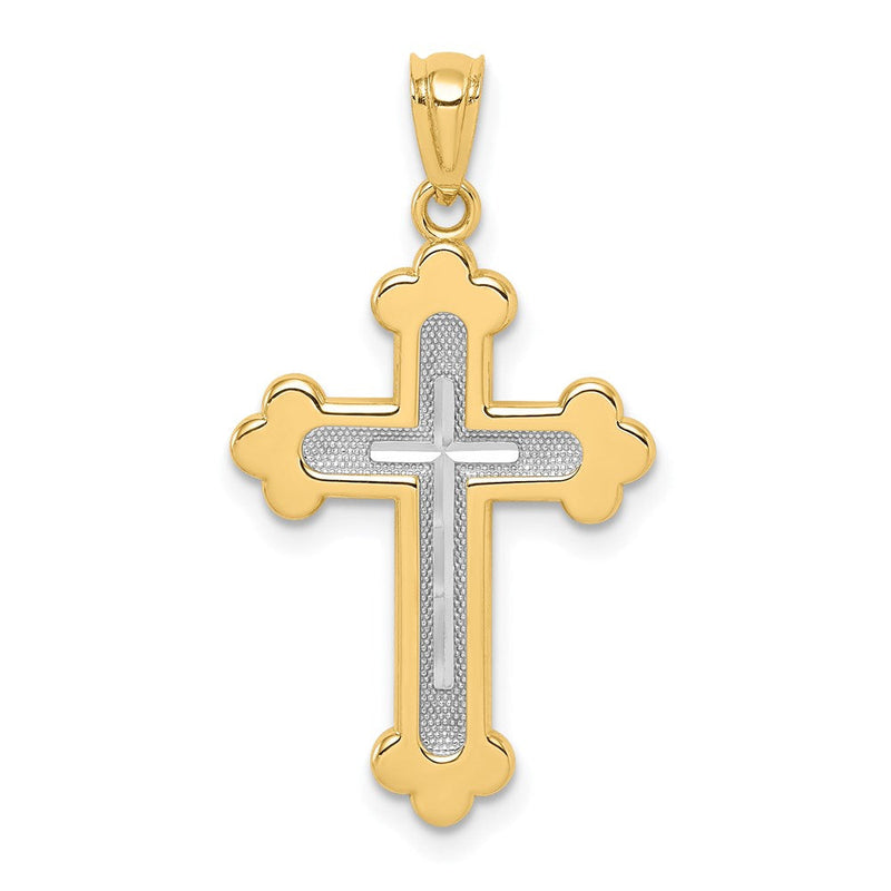 14K Bicolor Poliert Knospend Kreuz
