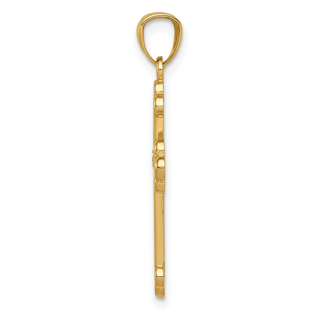 14K Gelb-/Weißgold Kreuz-Anhänger mit Knospenenden, poliert, mit 0,015 ct. natürlichem Diamant