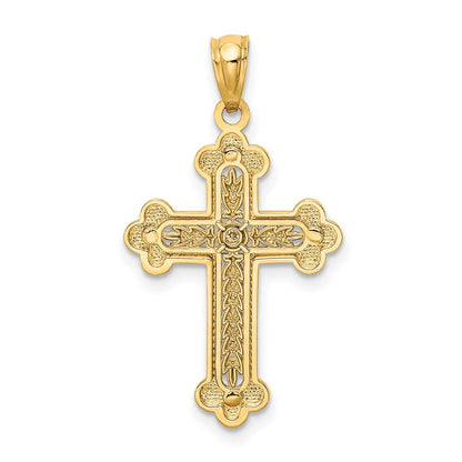 14K Gelb-/Weißgold Kreuz-Anhänger mit Knospenenden, poliert, mit 0,015 ct. natürlichem Diamant