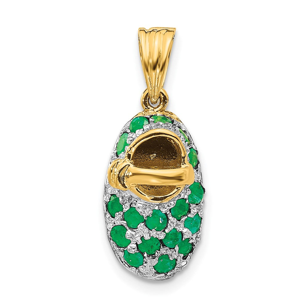 14K Gelb- und Rhodiumgold & Rhodium Baby-Schuh-Charm mit Krappenfassung, Mai/Smaragd