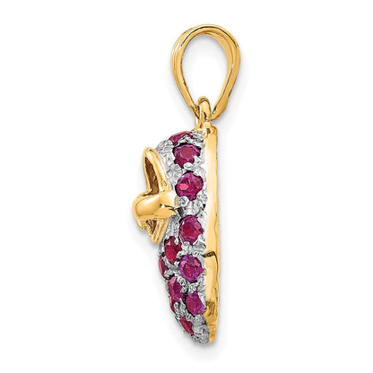 14 Karat Gelbgold und Rhodium mit Rhodinierung, Rhodolith-Baby-Schuh-Charm