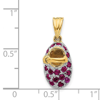 14 Karat Gelbgold und Rhodium mit Rhodinierung, Rhodolith-Baby-Schuh-Charm