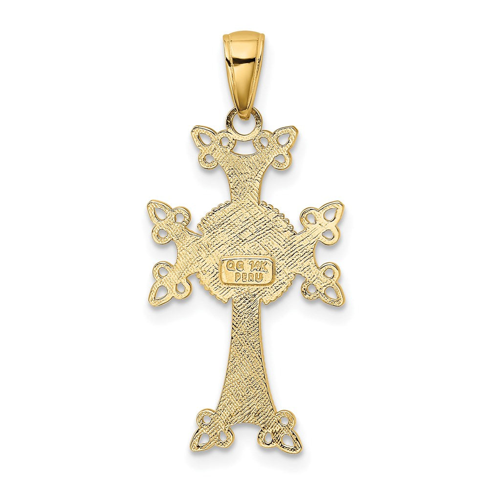 14K Gelbgold Polierter/Strukturierter Armenischer Kreuz-Anhänger