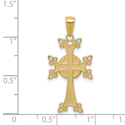 14K Gelbgold Polierter/Strukturierter Armenischer Kreuz-Anhänger
