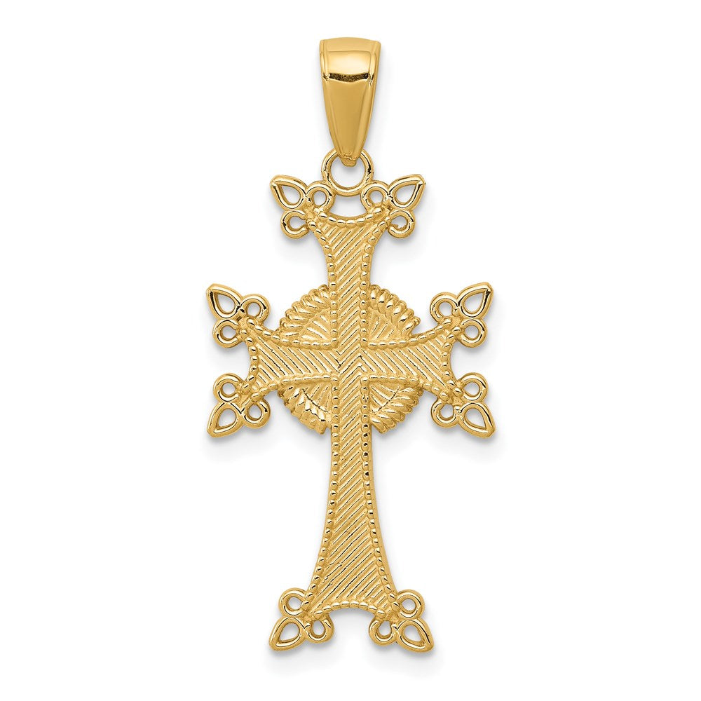 14K Gelbgold Polierter/Strukturierter Armenischer Kreuz-Anhänger