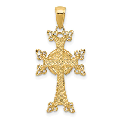 14K Gelbgold Polierter/Strukturierter Armenischer Kreuz-Anhänger
