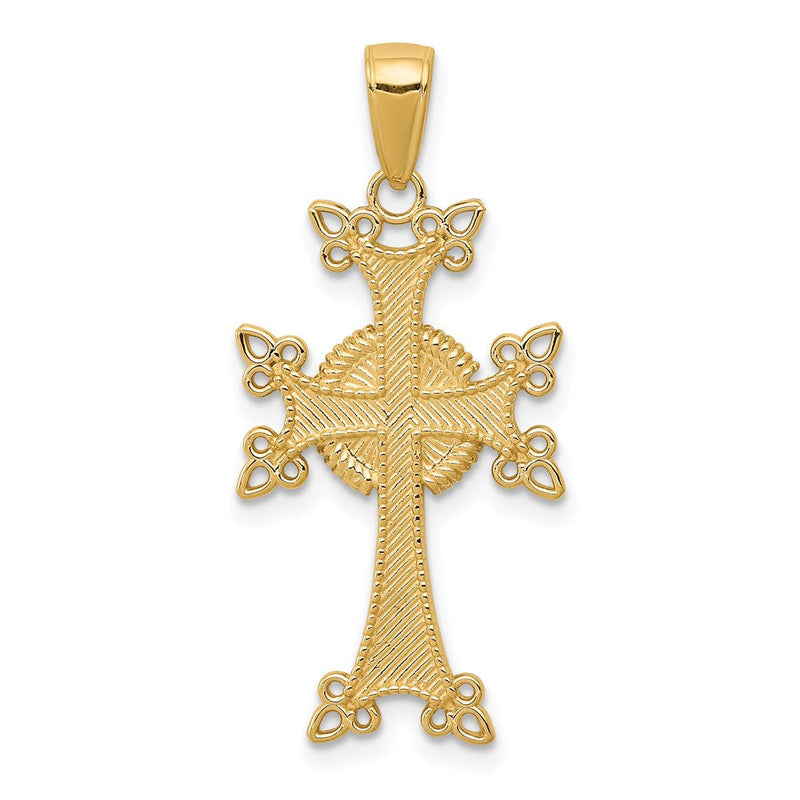14K Gelbgold Polierter/Strukturierter Armenischer Kreuz-Anhänger