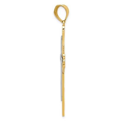 14K Bicolor Gold polierter Kreuz-Anhänger