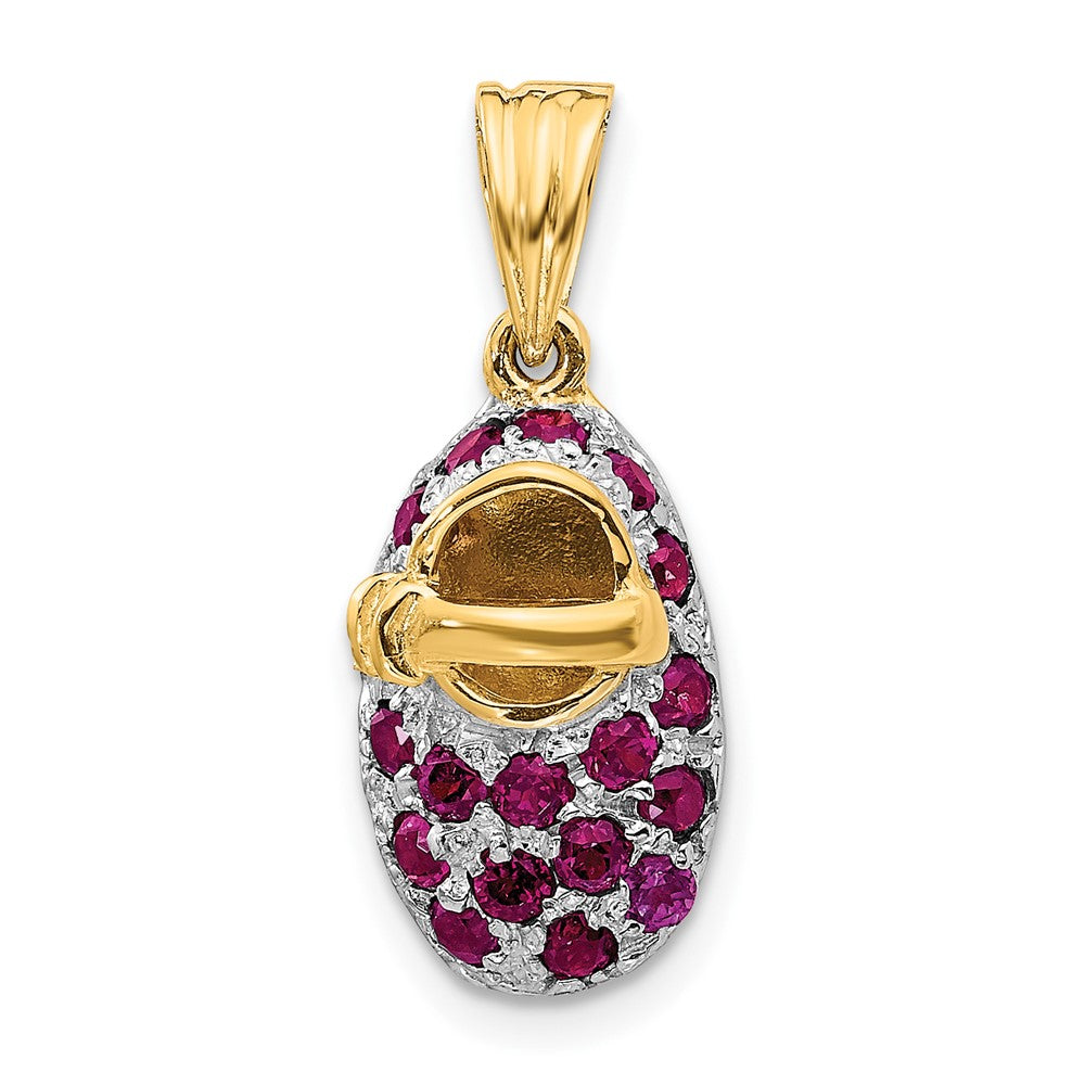 14 Karat Gelbgold und Rhodium mit Rhodinierung, Rhodolith-Baby-Schuh-Charm