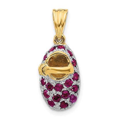 14 Karat Gelbgold und Rhodium mit Rhodinierung, Rhodolith-Baby-Schuh-Charm