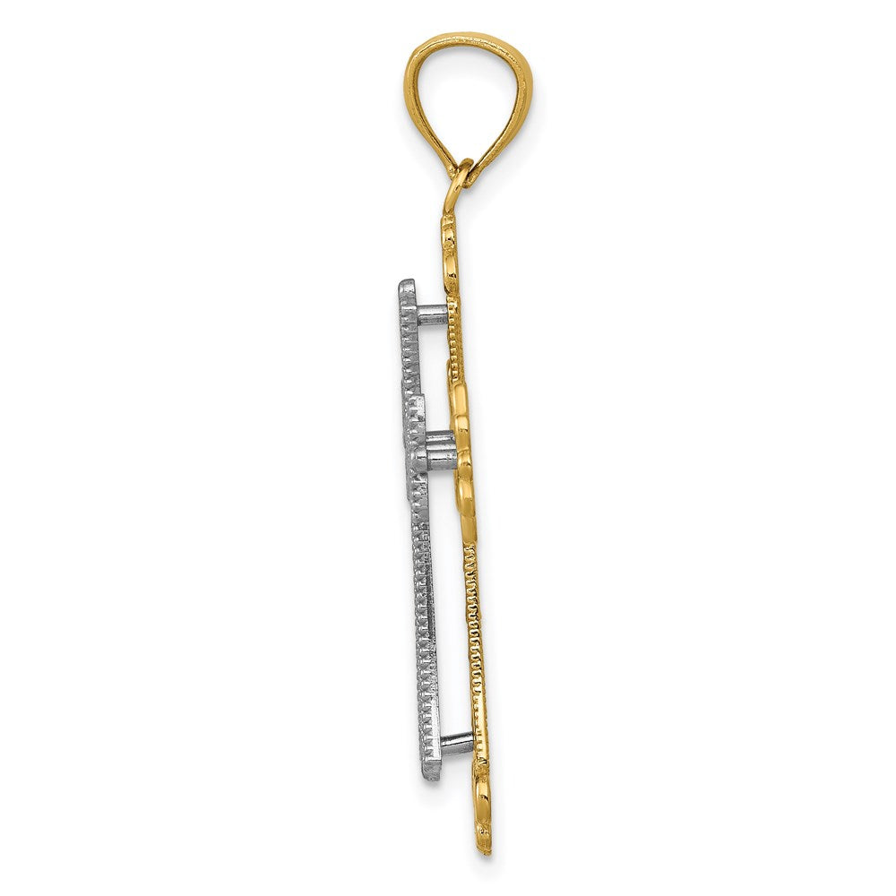 14K Bicolor Gold Polierter Budenkreuz-Anhänger mit 2 Ebenen