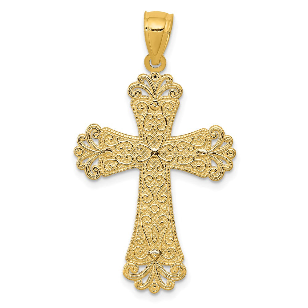 14K Bicolor Gold Polierter Budenkreuz-Anhänger mit 2 Ebenen