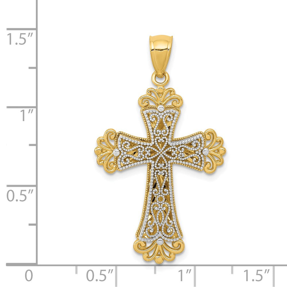 14K Bicolor Gold Polierter Budenkreuz-Anhänger mit 2 Ebenen