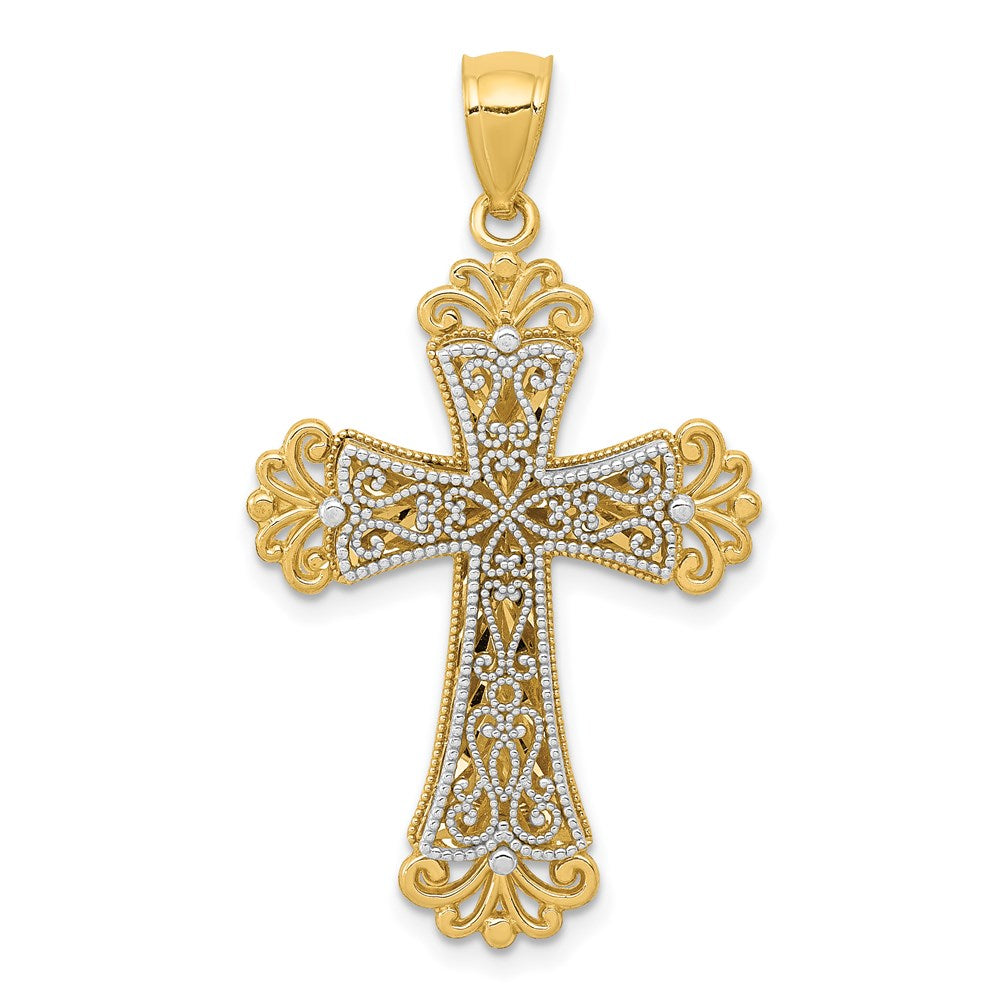 14K Bicolor Gold Polierter Budenkreuz-Anhänger mit 2 Ebenen
