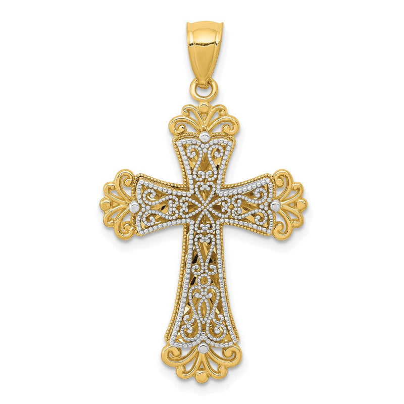 14K Bicolor Gold Polierter Budenkreuz-Anhänger mit 2 Ebenen