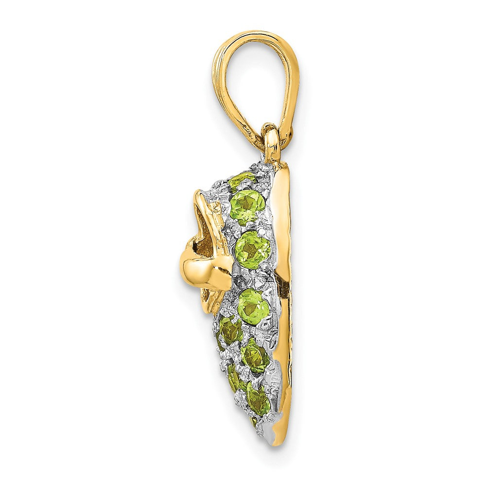 14 K Gelbgold und Rhodium mit Rhodiumbeschichtung, krappengefasster Peridot (August) Baby-Schuh-Charm