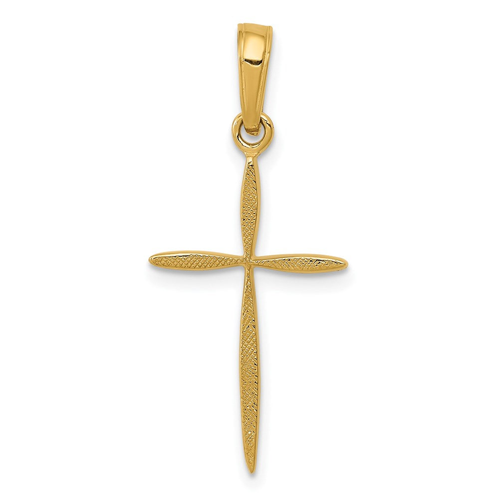 14K Gelbgold Poliert Kreuz mit Verjüngt Ends Anhänger