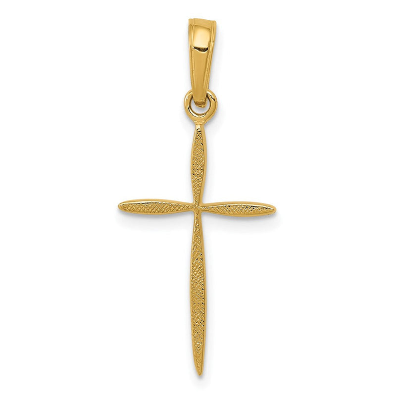 14K Gelbgold Poliert Kreuz mit Verjüngt Ends Anhänger