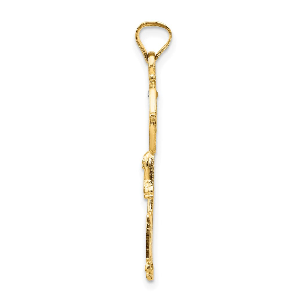 14K Gelb & Rhodium mit Kreuz Key Anhänger