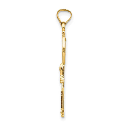 14K Gelb & Rhodium mit Kreuz Key Anhänger