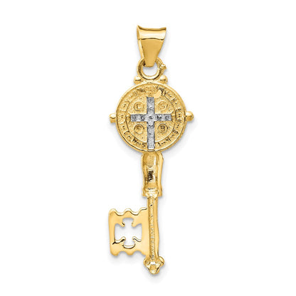 14K Gelb & Rhodium mit Kreuz Key Anhänger
