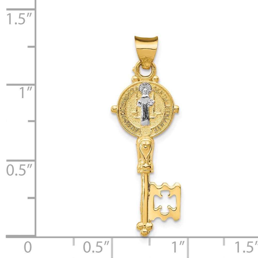14K Gelb & Rhodium mit Kreuz Key Anhänger