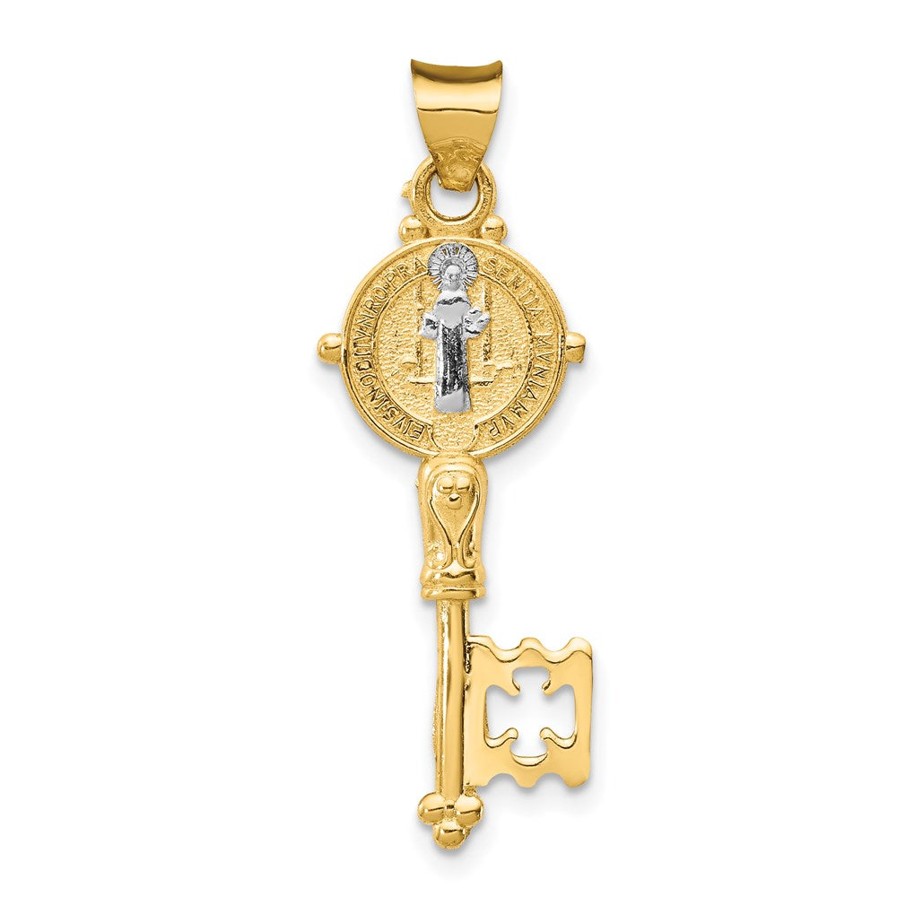 14K Gelb & Rhodium mit Kreuz Key Anhänger