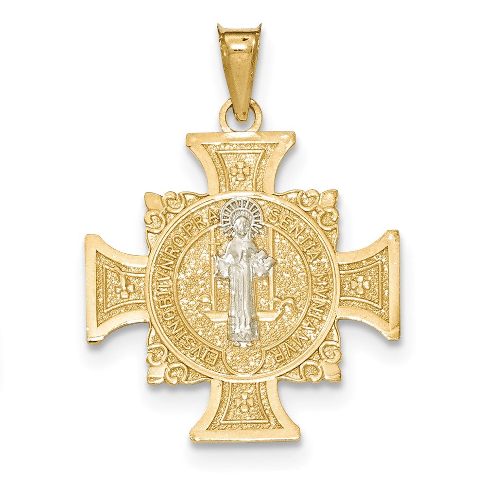 14K Gelb- und Rhodiumgold Jerusalemkreuz-Anhänger mit Rhodium