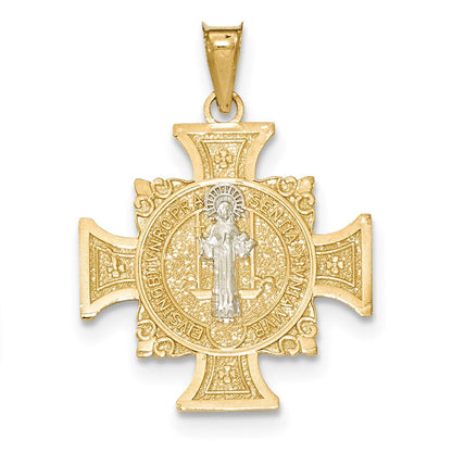 14K Gelb- und Rhodiumgold Jerusalemkreuz-Anhänger mit Rhodium