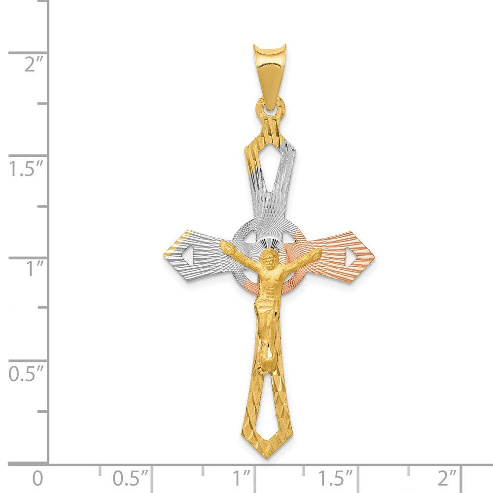 14K Gelb- und Rhodiumgold und Rhodium Kruzifix-Kreuz-Anhänger