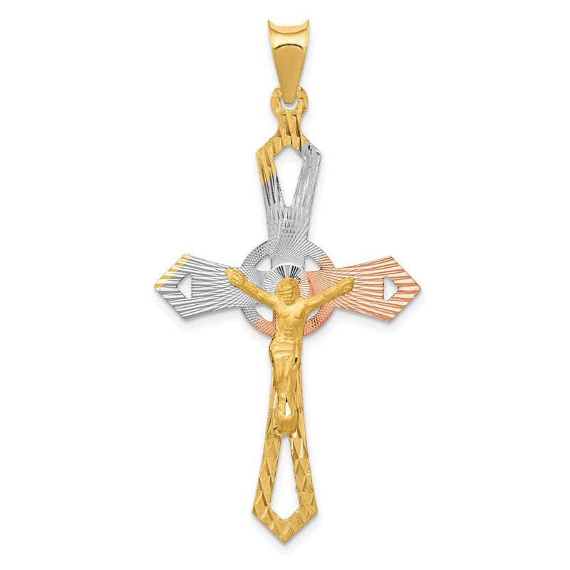 14K Gelb- und Rhodiumgold und Rhodium Kruzifix-Kreuz-Anhänger