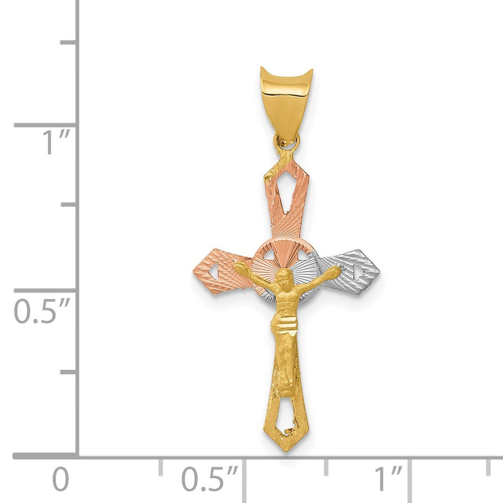 14K Gelb & Rhodium mit Rhodium Kruzifix Kreuz Anhänger