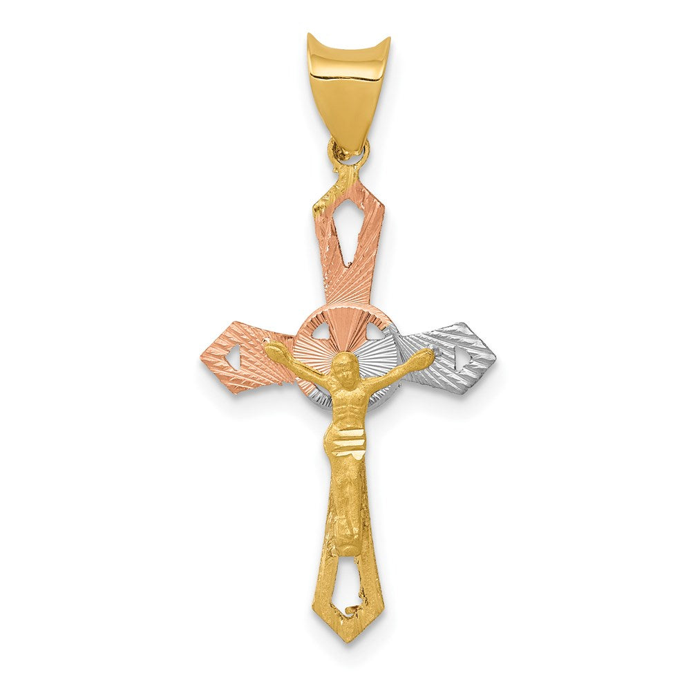 14K Gelb & Rhodium mit Rhodium Kruzifix Kreuz Anhänger