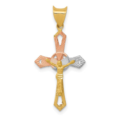 14K Gelb & Rhodium mit Rhodium Kruzifix Kreuz Anhänger