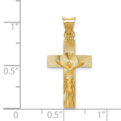 14K Gelbgold Poliert Satiniert und Diamantiert Kruzifix Anhänger