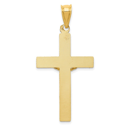 14K Gelbgold Polierter Satin- und Diamantgeschliffener Kruzifix-Anhänger