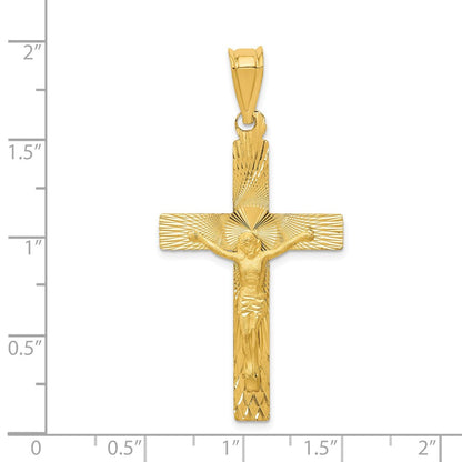 14K Gelbgold Polierter Satin- und Diamantgeschliffener Kruzifix-Anhänger