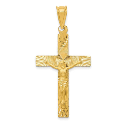 14K Gelbgold Polierter Satin- und Diamantgeschliffener Kruzifix-Anhänger