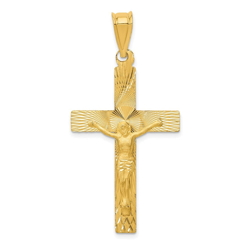 14K Gelbgold Polierter Satin- und Diamantgeschliffener Kruzifix-Anhänger