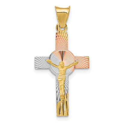14K Gelb & Rhodium mit Rhodium Iona Kruzifix Kreuz Anhänger