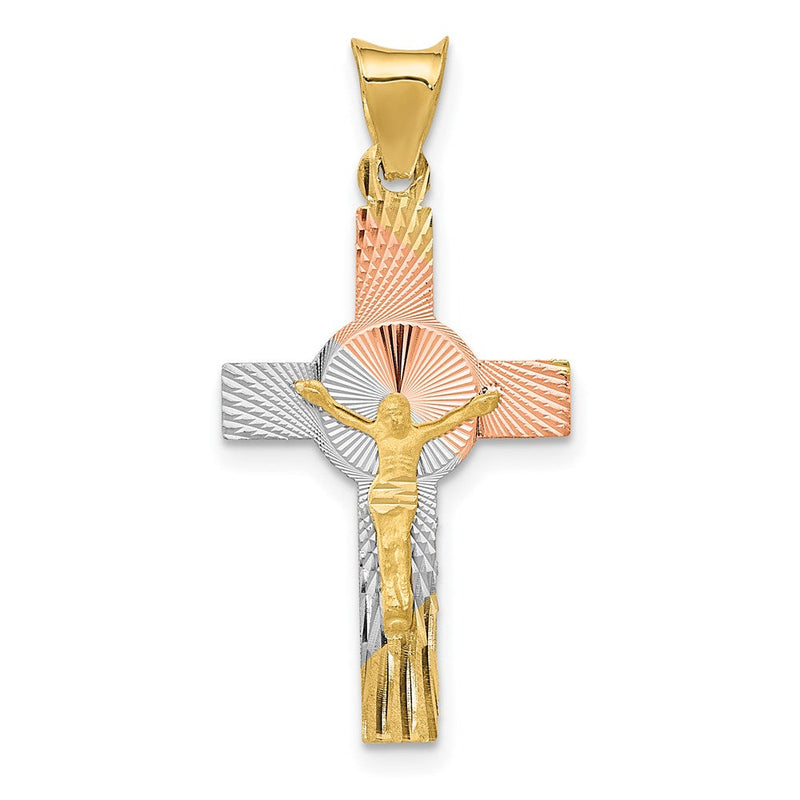14K Gelb & Rhodium mit Rhodium Iona Kruzifix Kreuz Anhänger